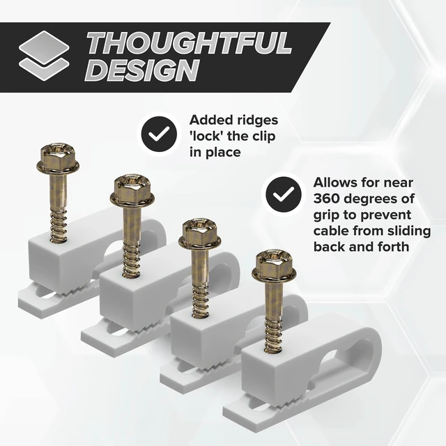 Alt view image 4 of 7 - Dual Cable Clips with Screws - 1/2 Inch Coaxial Cable Clamps Outdoor - Exterior Cord Management for Coax, CAT Ethernet, Electrical Wire - Screw Clamps for Wires on Wall - 50 PCS, White