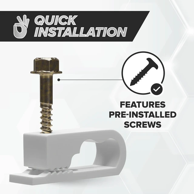 Alt view image 5 of 7 - Dual Cable Clips with Screws - 1/2 Inch Coaxial Cable Clamps Outdoor - Exterior Cord Management for Coax, CAT Ethernet, Electrical Wire - Screw Clamps for Wires on Wall - 50 PCS, White