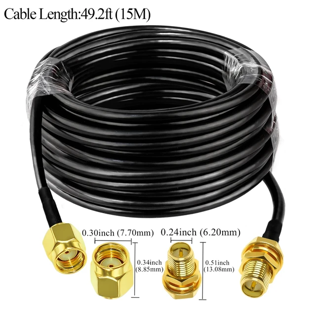 Alt view image 5 of 7 - RG58 RP SMA Female to Male Cable 49.2ft (15M) RPSMA Extension Jumper RPSMA RG58 Cable 49.2ft (15M) - RP SMA Female to Male Extension 50ohm for RF Radio WiFi Antenna GPS Low Lost Antenna Coax