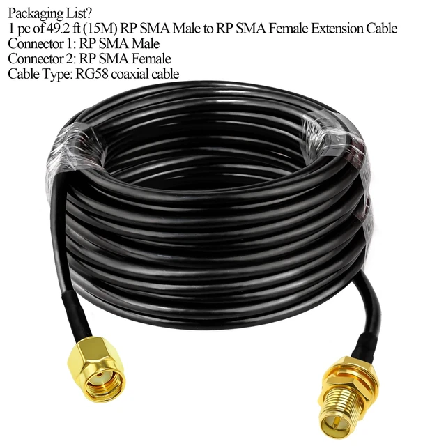 Alt view image 6 of 7 - RG58 RP SMA Female to Male Cable 49.2ft (15M) RPSMA Extension Jumper RPSMA RG58 Cable 49.2ft (15M) - RP SMA Female to Male Extension 50ohm for RF Radio WiFi Antenna GPS Low Lost Antenna Coax