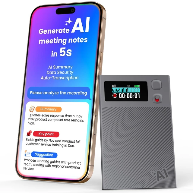 Main image of AI Voice Recorder, Ailog Smart Digital Audio Recorder Meeting Card (Deep Gray)
