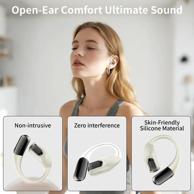Alt view image 4 of 7 - Wireless Earbuds Bluetooth Headphones,Lightweight Earbuds with Ear Hooks,Bluetooth5.4 Wireless Earphones,25H Playtime, IPX4 Waterproof Running Headphones for Gym(Naked White)