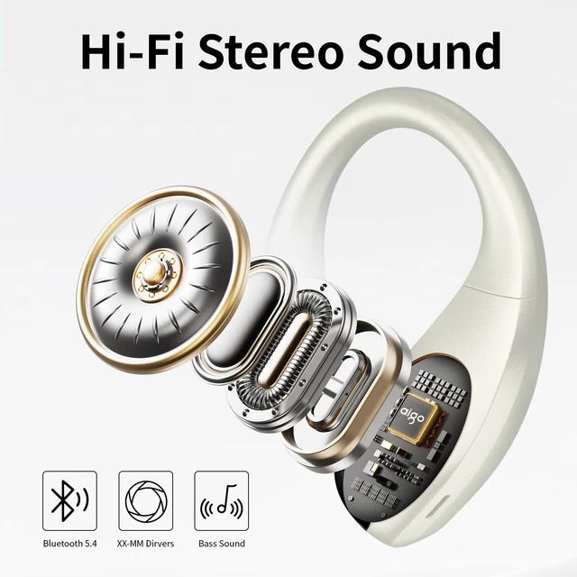 Alt view image 7 of 7 - Wireless Earbuds Bluetooth Headphones,Lightweight Earbuds with Ear Hooks,Bluetooth5.4 Wireless Earphones,25H Playtime, IPX4 Waterproof Running Headphones for Gym(Naked White)