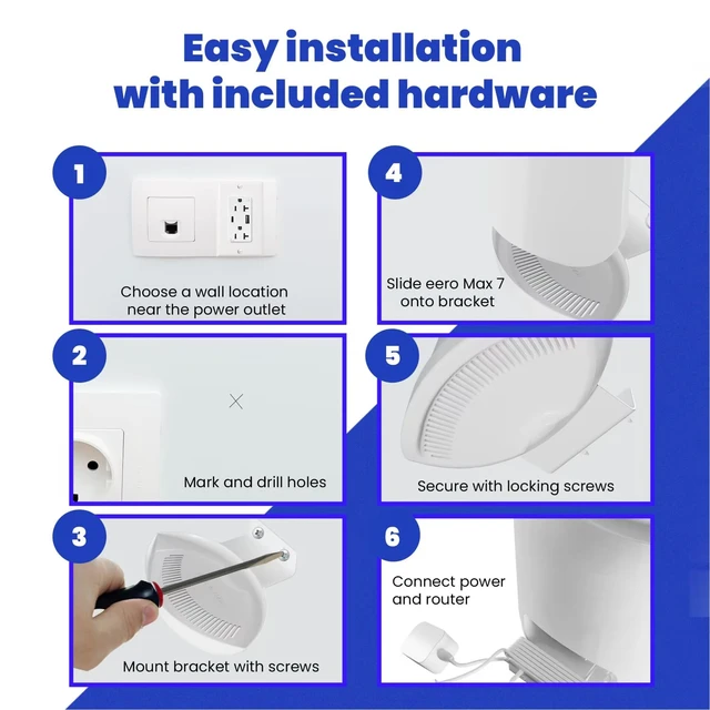 Alt view image 3 of 7 - Wall Bracket for Eero Max 7 Aluminum Alloy Max 7 Wall Mount Sturdy and Durable Space Saving Wall Mount Holder Compatible with Max 7 Mesh WiFi Router (White-3Pack)