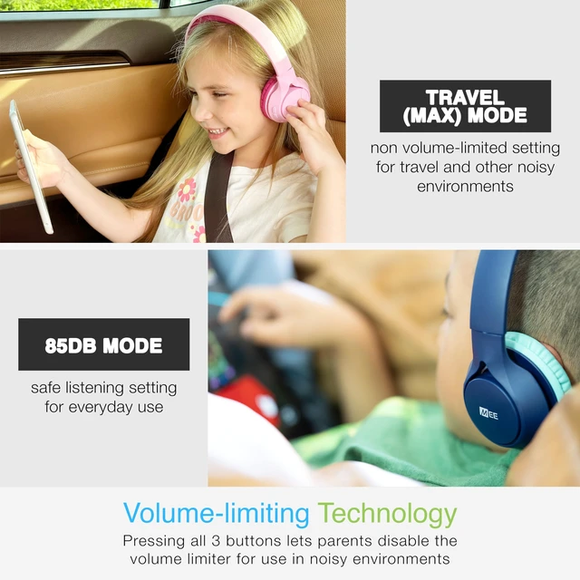 Alt view image 2 of 7 - KidJamz KJ45BT Children's Safe Listening Bluetooth Wireless Headphones with Volume Limiter & Microphone, Adjustable On-Ear Kids Headset for Online Learning/School/Travel/Tablet (Blue/Teal)