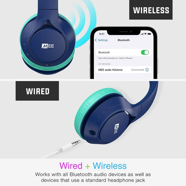 Alt view image 3 of 7 - KidJamz KJ45BT Children's Safe Listening Bluetooth Wireless Headphones with Volume Limiter & Microphone, Adjustable On-Ear Kids Headset for Online Learning/School/Travel/Tablet (Blue/Teal)