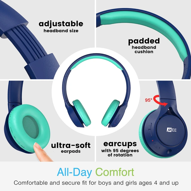 Alt view image 5 of 7 - KidJamz KJ45BT Children's Safe Listening Bluetooth Wireless Headphones with Volume Limiter & Microphone, Adjustable On-Ear Kids Headset for Online Learning/School/Travel/Tablet (Blue/Teal)