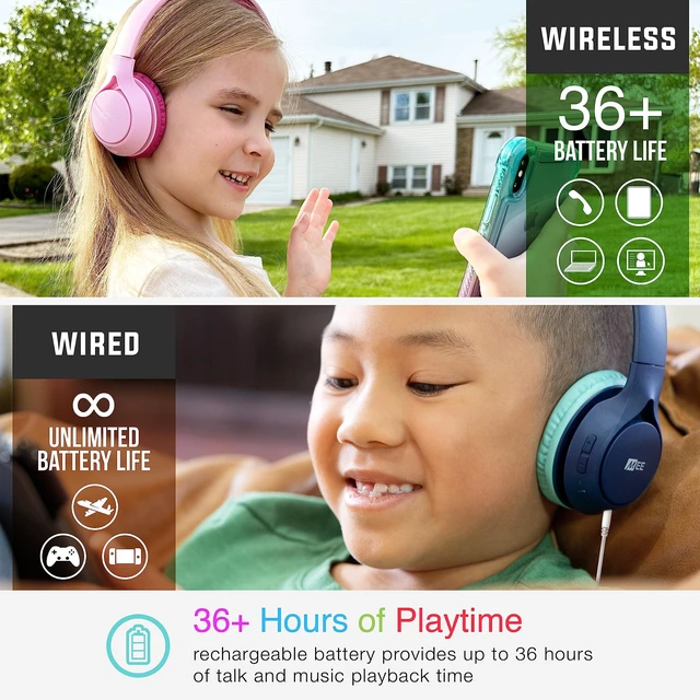 Alt view image 4 of 7 - KidJamz KJ45BT Children's Safe Listening Bluetooth Wireless Headphones with Volume Limiter & Microphone, Adjustable On-Ear Kids Headset for Online Learning/School/Travel/Tablet (Blue/Teal)