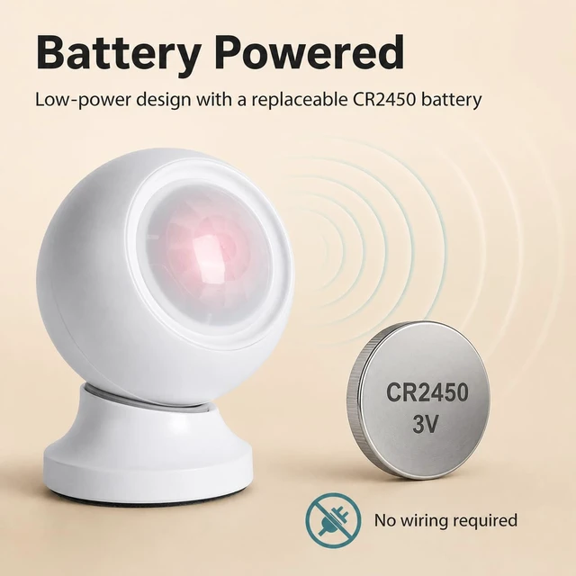 Alt view image 2 of 7 - Zigbee Human Presence Sensor, Battery-Powered, Zigbee Hub Required Battery-powered Zigbee 24 GHz Radar presence sensor with magnetic mount, light sensing, and adjustable detection settings
