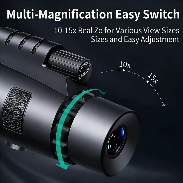 Alt view image 3 of 7 - 80X100 High Power Monocular Telescope for Adults, with Smartphone Adapter & Tripod, BAK4 Prism & FMC Lens, Waterproof Monocular for Bird Watching, Concert, Hunting, Camping & Travel
