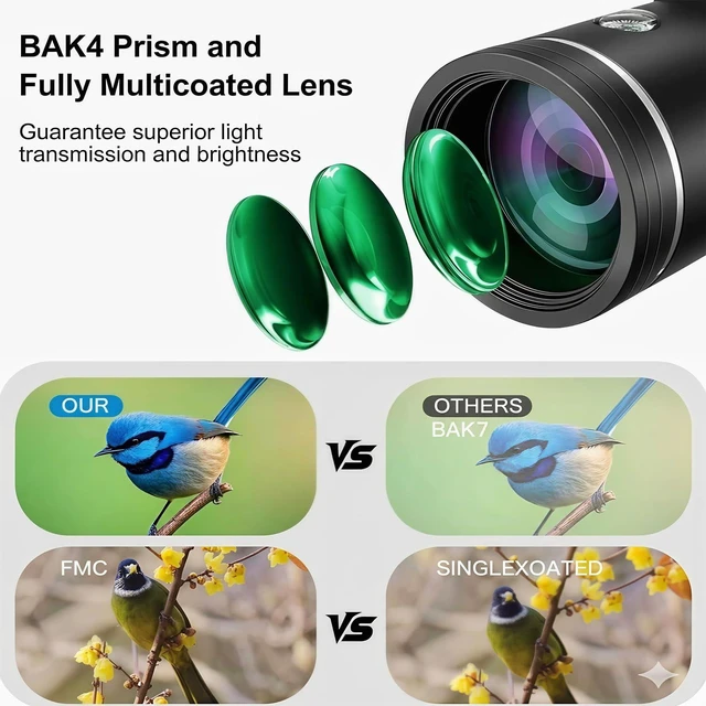 Alt view image 4 of 7 - 80X100 High Power Monocular Telescope for Adults, with Smartphone Adapter & Tripod, BAK4 Prism & FMC Lens, Waterproof Monocular for Bird Watching, Concert, Hunting, Camping & Travel