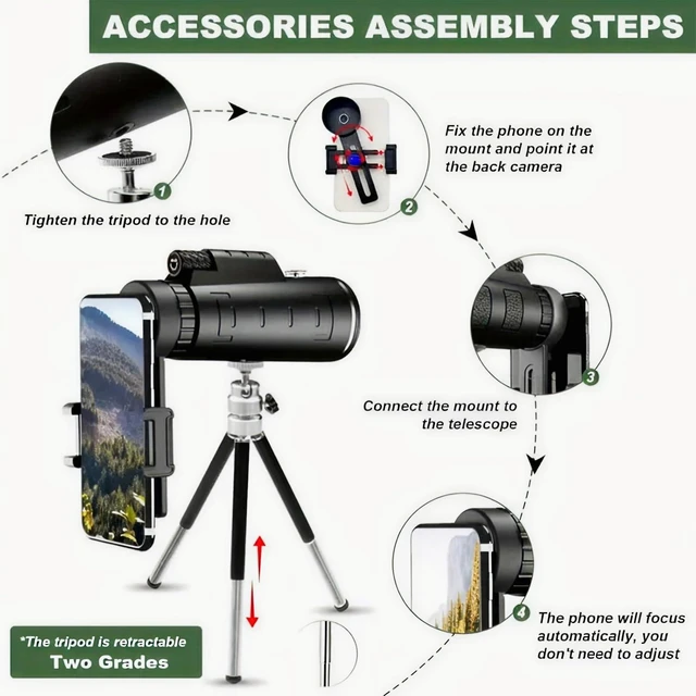Alt view image 6 of 7 - 80X100 High Power Monocular Telescope for Adults, with Smartphone Adapter & Tripod, BAK4 Prism & FMC Lens, Waterproof Monocular for Bird Watching, Concert, Hunting, Camping & Travel