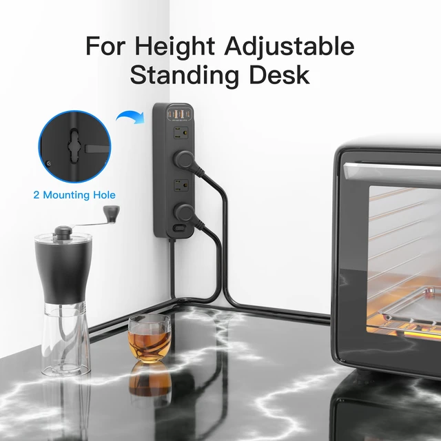 Alt view image 4 of 7 - Desk Clamp Power Strip 6FT, Flat Plug Charging Station, Black 8 AC Outlets, 4 USB Ports (2 PD20W USB-C), Overload Protection, Desk Organizer for Home & Dorm, Clamp Fits 2.5in Table Edge