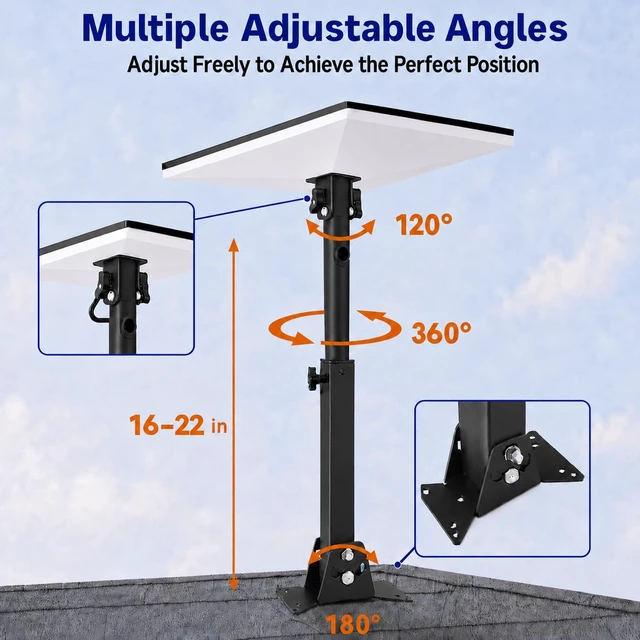 Alt view image 2 of 7 - Starlink Roof Mount Kit for Gen 3/4/4X Standard, 360 Degree Swivel Extendable Starlink Pivot Mount Heavy Duty Square Pole, Adjustable Base, Aluminum Alloy Adapter, for V3/V4/4X Standard Dish