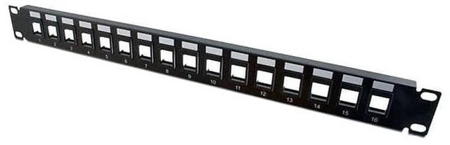 Main image of Legrand 16 Port Patch Panel, Ethernet Keystone Panel with Blank 1U Keystone, Keystones for Ethernet Cables Work with Snap-in Jack, Including Cat6, Black, 1 Count, 03858
