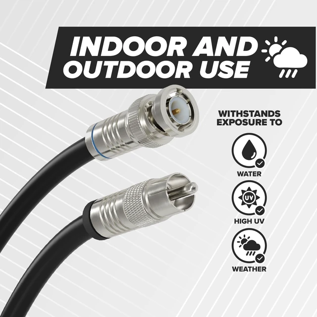 Alt view image 3 of 7 - BNC to RCA Cable 25 FT - Male BNC to Male RCA Coax - RG6 Coaxial to Composite Cable for SDI, HD-SDI, Audio/Video, CCTV, Camera - 25 Feet (7 Meters), Black