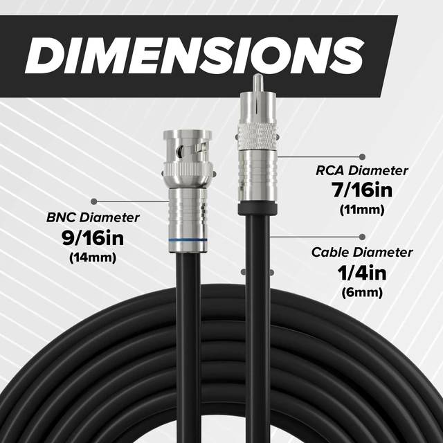 Alt view image 7 of 7 - BNC to RCA Cable 25 FT - Male BNC to Male RCA Coax - RG6 Coaxial to Composite Cable for SDI, HD-SDI, Audio/Video, CCTV, Camera - 25 Feet (7 Meters), Black
