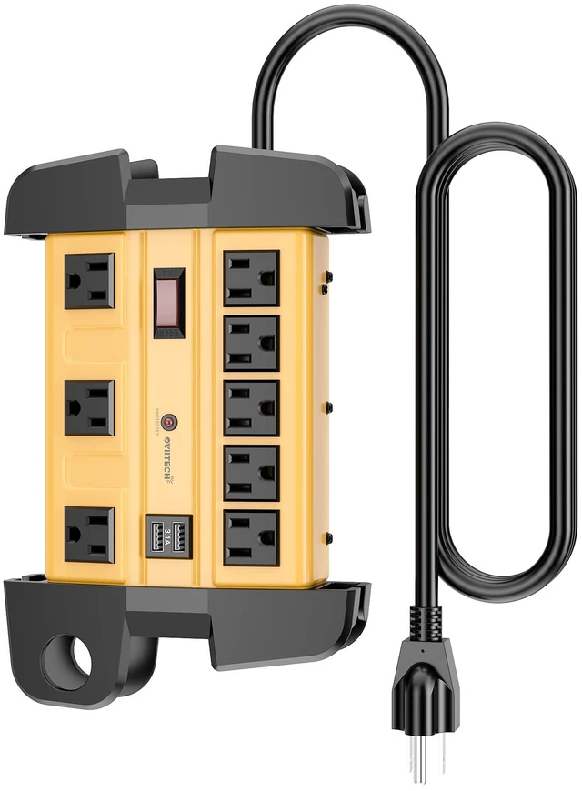 Main image of 8 Outlets Heavy Duty 1800J Surge Protector Power Strip 2 USB Ports, 9 Ft Power Extension Cord, Wide Spaced For Office,Workspace,Factory,School, ETL Listed