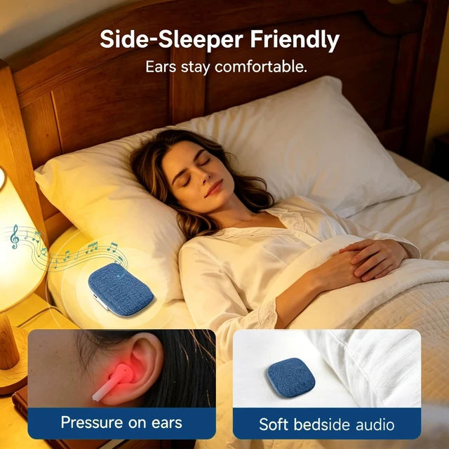 Alt view image 6 of 7 - Under Pillow Sleep Speaker, Flat Bluetooth Pillow Speaker for Sleeping Material: Plastic & woven fabric. Use: Bone conduction audio for bedtime relaxation, side sleepers, and masking noise