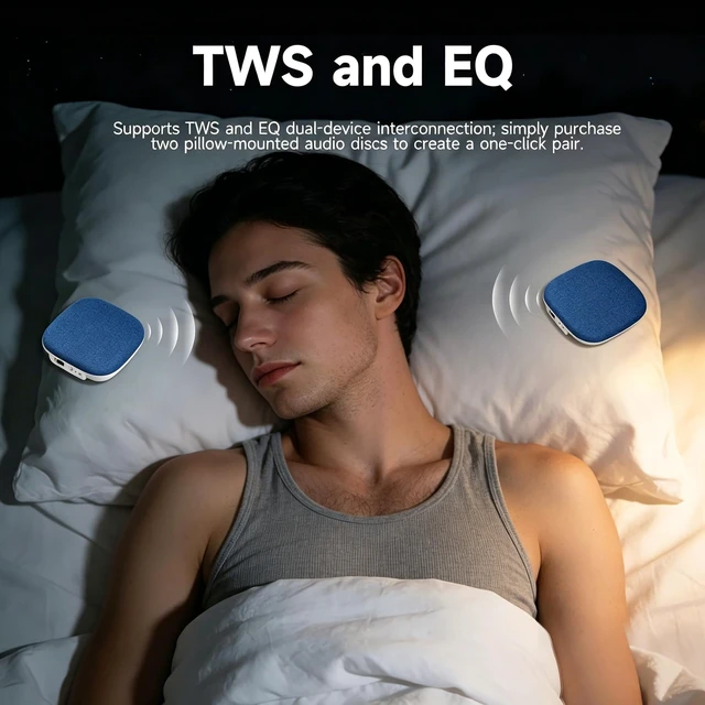 Alt view image 5 of 7 - Under Pillow Sleep Speaker, Flat Bluetooth Pillow Speaker for Sleeping Material: Plastic & woven fabric. Use: Bone conduction audio for bedtime relaxation, side sleepers, and masking noise