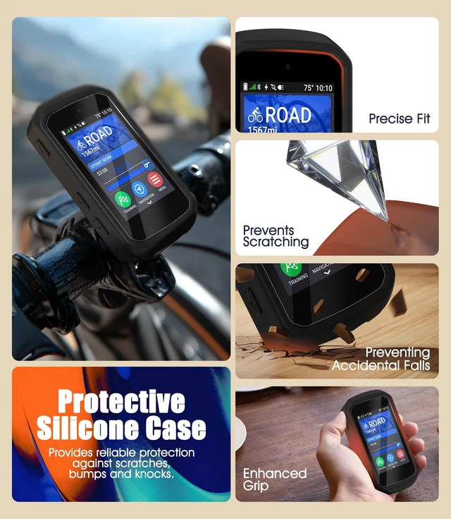 Alt view image 2 of 6 - 3 in 1 packs Silicone Case Compatible with Garmin Edge 850/550 + 2 Tempered Glass Screen Protectors, Soft Silicone Cover All-Inclusive Shockproof Protection