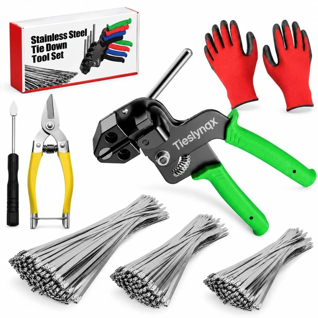Main image of Stainless Steel Cable Tie Gun Kit with 150 Zip Ties & Gloves