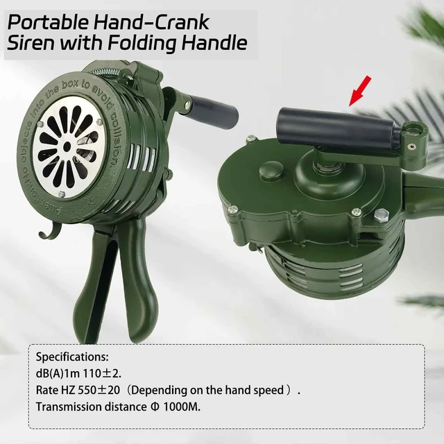Alt view image 4 of 7 - Handheld Air Raid Siren 110dB Crank Manual Emergency Alarm Aluminium alloy body for durability Manual crank operation