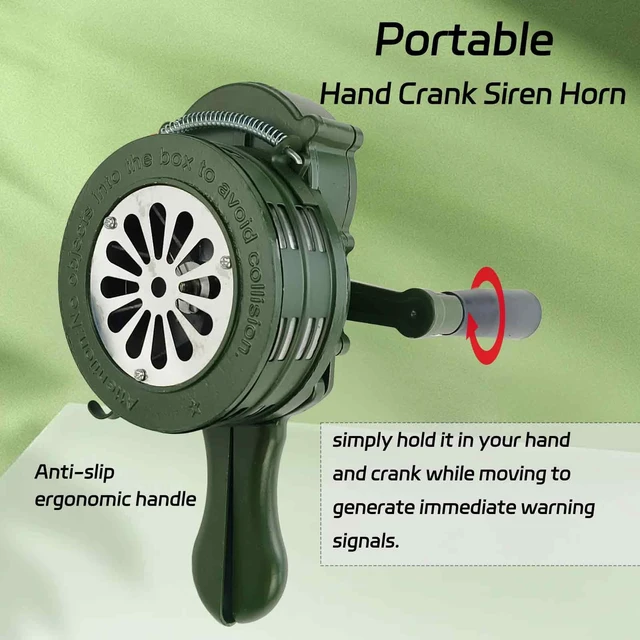 Alt view image 6 of 7 - Handheld Air Raid Siren 110dB Crank Manual Emergency Alarm Aluminium alloy body for durability Manual crank operation