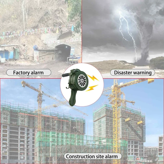 Alt view image 7 of 7 - Handheld Air Raid Siren 110dB Crank Manual Emergency Alarm Aluminium alloy body for durability Manual crank operation