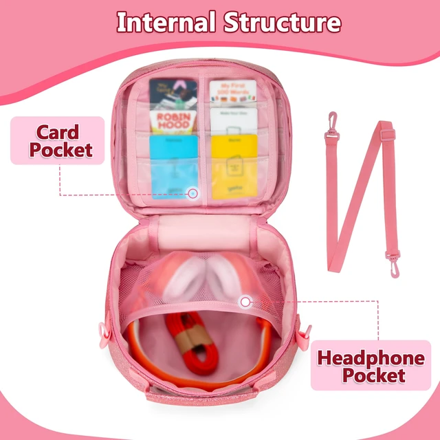 Alt view image 3 of 7 - Carry Case Compatible with Yoto Mini (2024 Edition), Pink, Bag Only Travel Storage Bag for Audio Player with Adjustable Shoulder Strap for Player Cards and Accessories