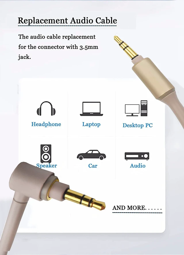 Alt view image 2 of 7 - WH1000XM3 Headphone Cable Replacement Aux WH1000XM Audio Cord Compatible with Sony WH-1000XM2 MDR-100ABN WH-H900N MDR-1A Headphones(4.9ft)