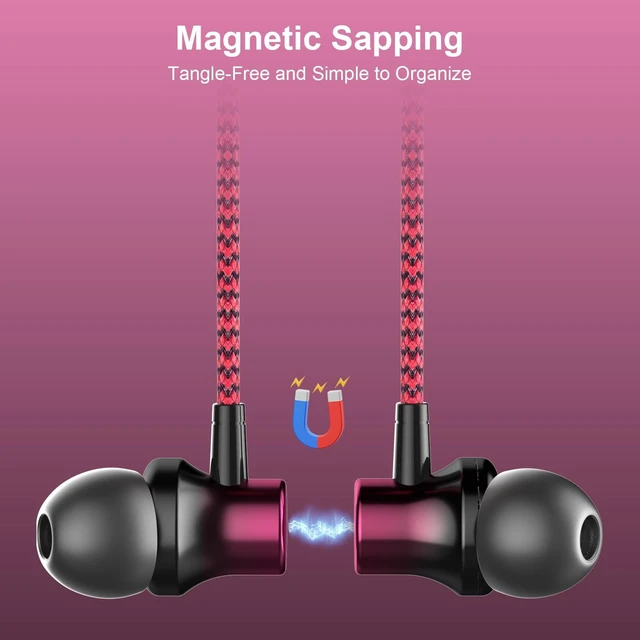 Alt view image 5 of 7 - USB C Wired Headphones Magnetic in Ear Type C Earbuds Mic Nylon Black Red Tangle-Free USB C Earphones for iPhone 18 Pro Max Galaxy S26 FE S25 for Google Pixel 10 9 for iPad/MacBook Pro Android Phone