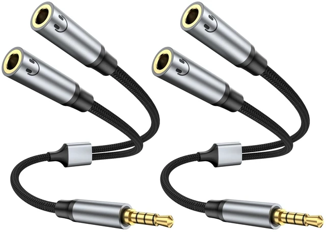 Main image of Headphone Splitter, 3.5mm Stereo Audio Splitter, 4 Pole 2 Female to 1 Male Mic and Audio Y Splitter TRRS Headset Adapter Cable Stereo for Apple, Tablets, Laptop, PC, etc
