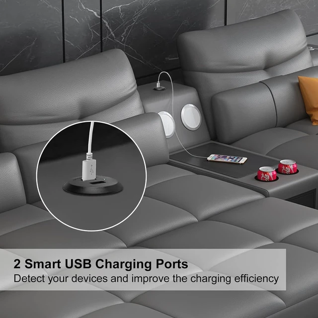Alt view image 6 of 6 - Desktop Recessed Mount USB Power Hub Desk Power Outlet Charging Center Nightstand Cabinet (2 USB 2.1A 10 ft)
