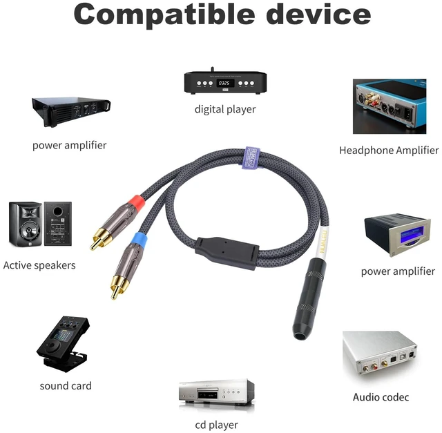 Alt view image 2 of 7 - Male RCA to 1/4 Female Stereo Audio Splitter Cable;6.35mm Female to 2 RCA Male Audio Cable-1Feet