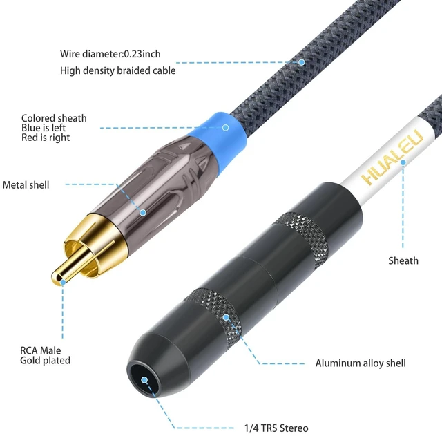 Alt view image 5 of 7 - Male RCA to 1/4 Female Stereo Audio Splitter Cable;6.35mm Female to 2 RCA Male Audio Cable-1Feet