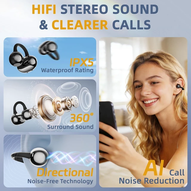 Alt view image 5 of 7 - Wireless Earbuds,Bluetooth Headphones with LED Power Display,50H Playtime,Water-Resistant, Built in Mics Ear Buds,Bluetooth 6.0,Stress Relief Design Earphones