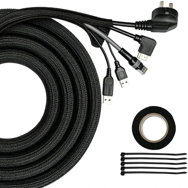Main image of Cable Management Sleeve,10ft 1/2in Cord Protectors from Pets No Chew Braided Wire Loom Automotive, Split Loom Tubing, Mesh Cable Sleeve for USB Cable Power Cord Audio Cable Cord Organizer