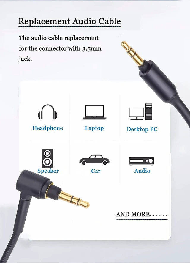 Alt view image 3 of 5 - WH1000XM3 Headphone Cable Replacement Aux WH1000XM Audio Cord Compatible with Sony WH-1000XM4 WH-1000xm5 MDR-100ABN WH-H900N MDR-1A Headphones