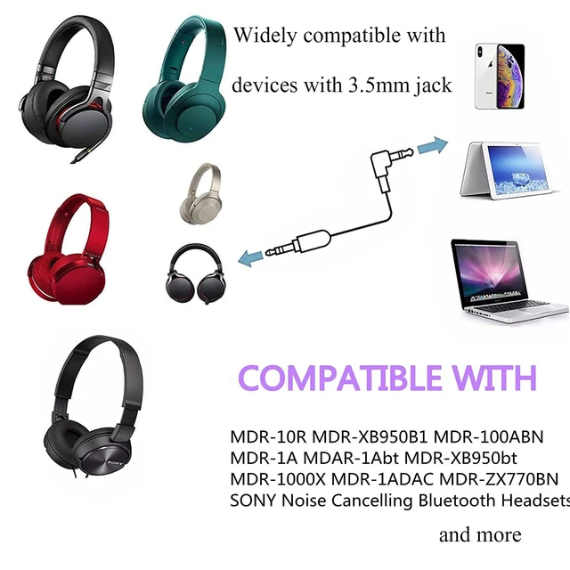 Alt view image 4 of 5 - WH1000XM3 Headphone Cable Replacement Aux WH1000XM Audio Cord Compatible with Sony WH-1000XM4 WH-1000xm5 MDR-100ABN WH-H900N MDR-1A Headphones