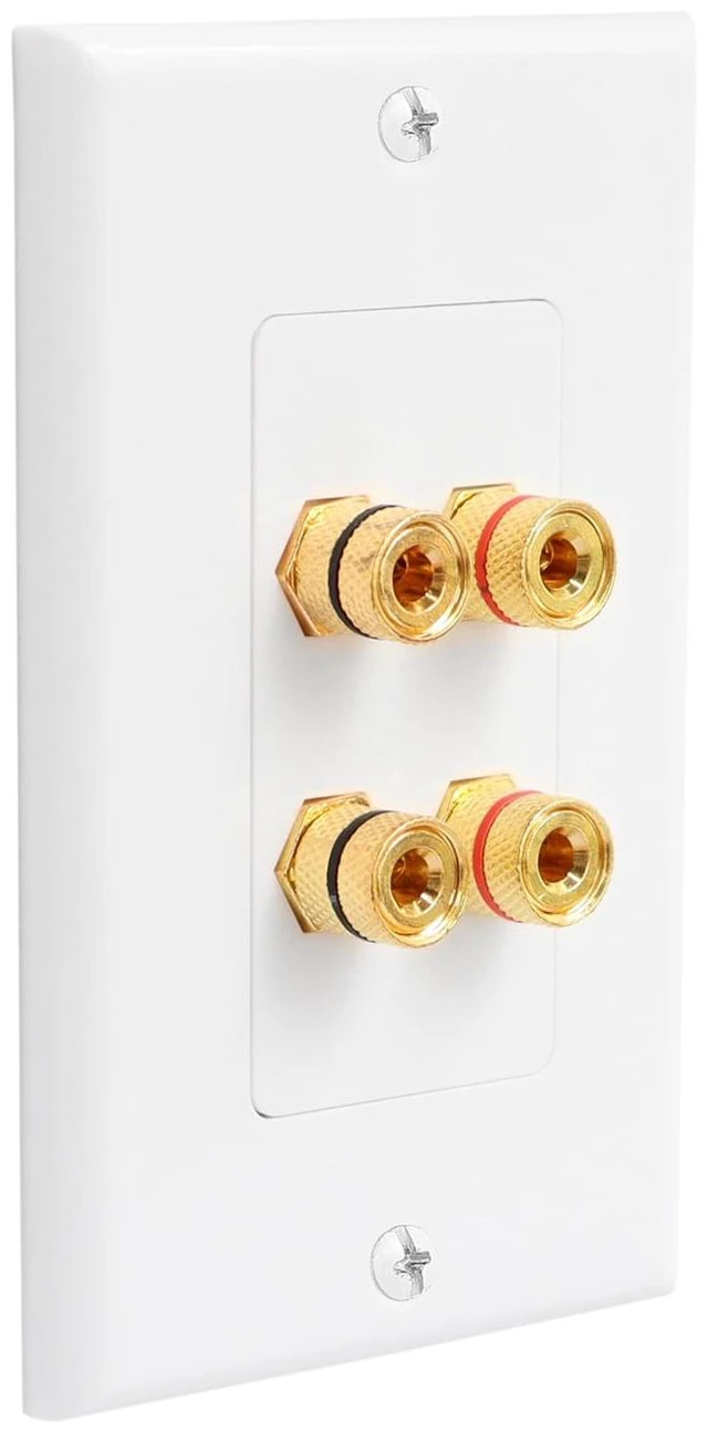 Main image of Speaker Wall Plate Banana Plug Wall Plates Speaker Wire Plate (1, 4-Port) for In-wall Speaker Wire, Surround Sound System, Home Theater Setup, 1 Pack