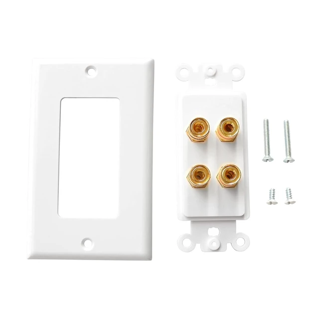 Alt view image 2 of 7 - Speaker Wall Plate Banana Plug Wall Plates Speaker Wire Plate (1, 4-Port) for In-wall Speaker Wire, Surround Sound System, Home Theater Setup, 1 Pack