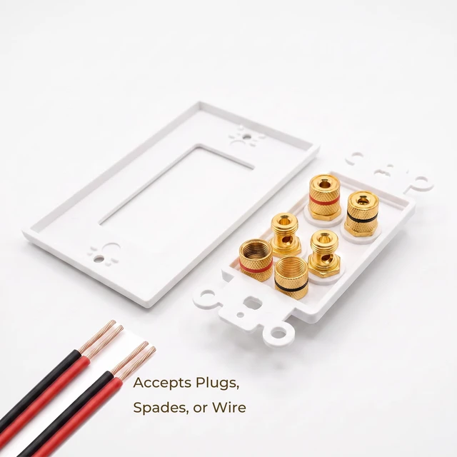 Alt view image 5 of 7 - Speaker Wall Plate Banana Plug Wall Plates Speaker Wire Plate (1, 4-Port) for In-wall Speaker Wire, Surround Sound System, Home Theater Setup, 1 Pack