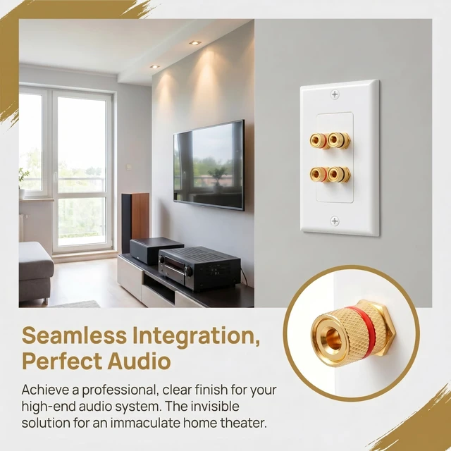 Alt view image 7 of 7 - Speaker Wall Plate Banana Plug Wall Plates Speaker Wire Plate (1, 4-Port) for In-wall Speaker Wire, Surround Sound System, Home Theater Setup, 1 Pack