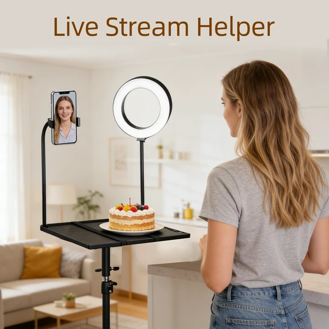 Alt view image 2 of 7 - Rolling Laptop Tripod Stand with Wheels, Adjustable Height 2955 Inch Projector Tripod Stand, Portable Laptop Floor Holder with 6" LED Ring Light and Phone Holder