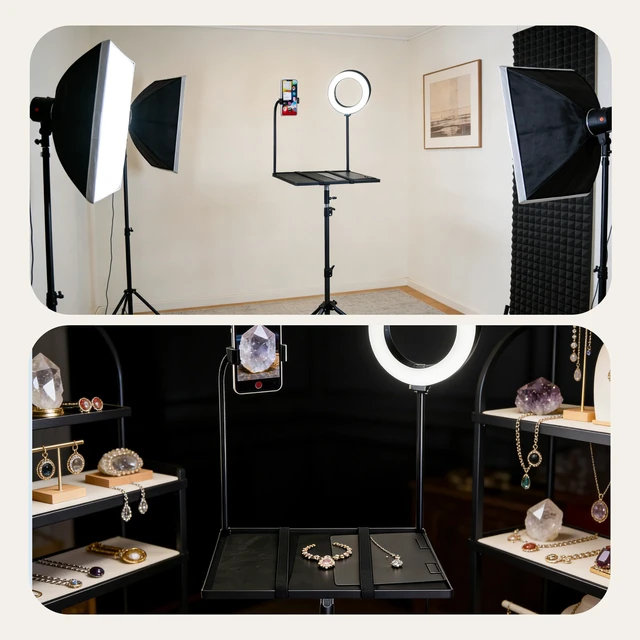 Alt view image 5 of 7 - Rolling Laptop Tripod Stand with Wheels, Adjustable Height 2955 Inch Projector Tripod Stand, Portable Laptop Floor Holder with 6" LED Ring Light and Phone Holder