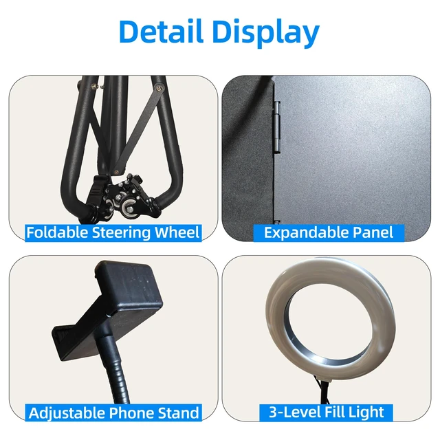 Alt view image 7 of 7 - Rolling Laptop Tripod Stand with Wheels, Adjustable Height 2955 Inch Projector Tripod Stand, Portable Laptop Floor Holder with 6" LED Ring Light and Phone Holder