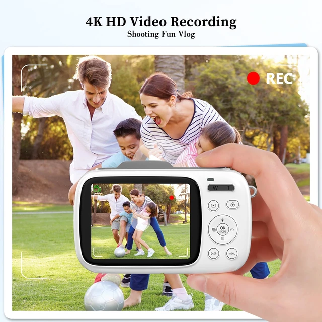 Alt view image 2 of 7 - 4K Digital Cameras for Vlogging: 64MP Point and Shoot Compact Small Travel Camera - 18X Zoom 32G TF Card & 2.8-inch Screen for Kids Beginners Teens Adults Girls White
