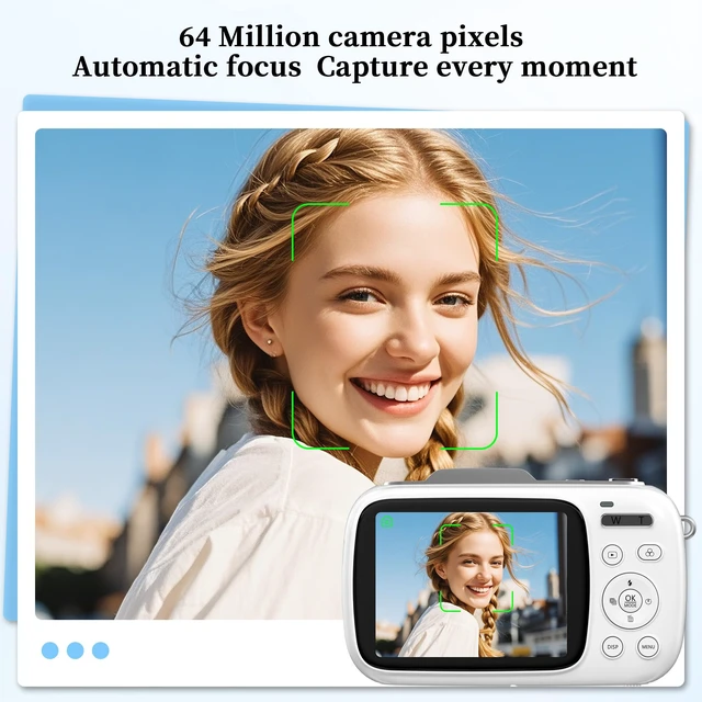 Alt view image 3 of 7 - 4K Digital Cameras for Vlogging: 64MP Point and Shoot Compact Small Travel Camera - 18X Zoom 32G TF Card & 2.8-inch Screen for Kids Beginners Teens Adults Girls White
