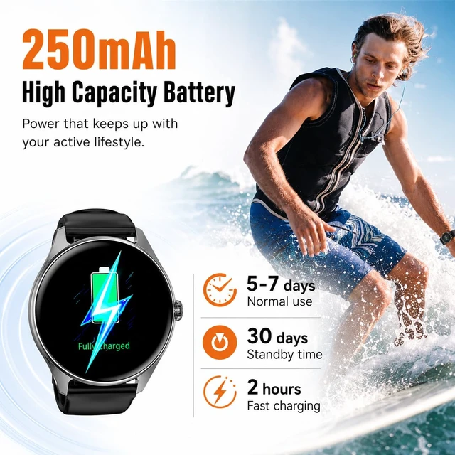 Alt view image 5 of 7 - Smart Watches for Men Women, 1.43" AMOLED Display, 7-Day Battery Life, 120+ Sport Modes with Heart Rate Sleep Monitor, Bluetooth Calling, IP68 Waterproof Fitness Watch for iPhone Android (Black)
